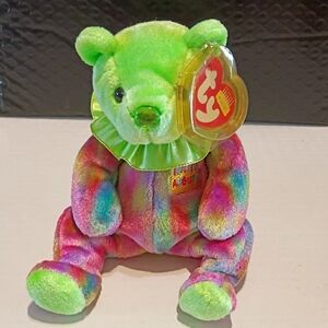 Ty Green and Pink Tie-Dye Stuffed Bear